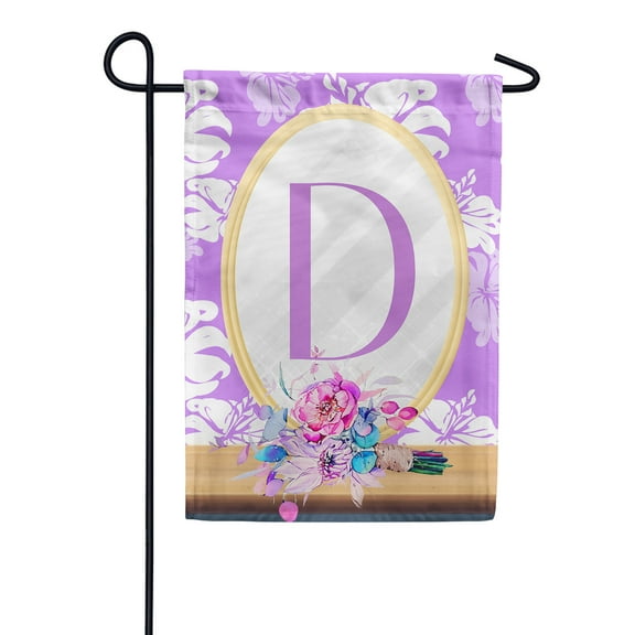 America Forever Spring Monogram Garden Flag Letter D 12.5 x 18 inches Double Sided Vertical Outdoor, Yard, Lawn, Beautiful Floral Design, White Flower, Summer Floral Garden Flag