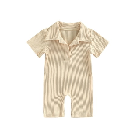 

Frobukio Kids Little Girls Casual Summer Overalls Solid Color Short Sleeve Turn-down Neckline Playsuit Jumpsuit Apricot 3-4 Years