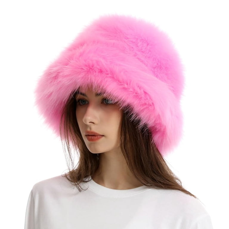 Generic Fuzzy Bucket Hat Fashion Warm Winter Hat Fluffy Furry
