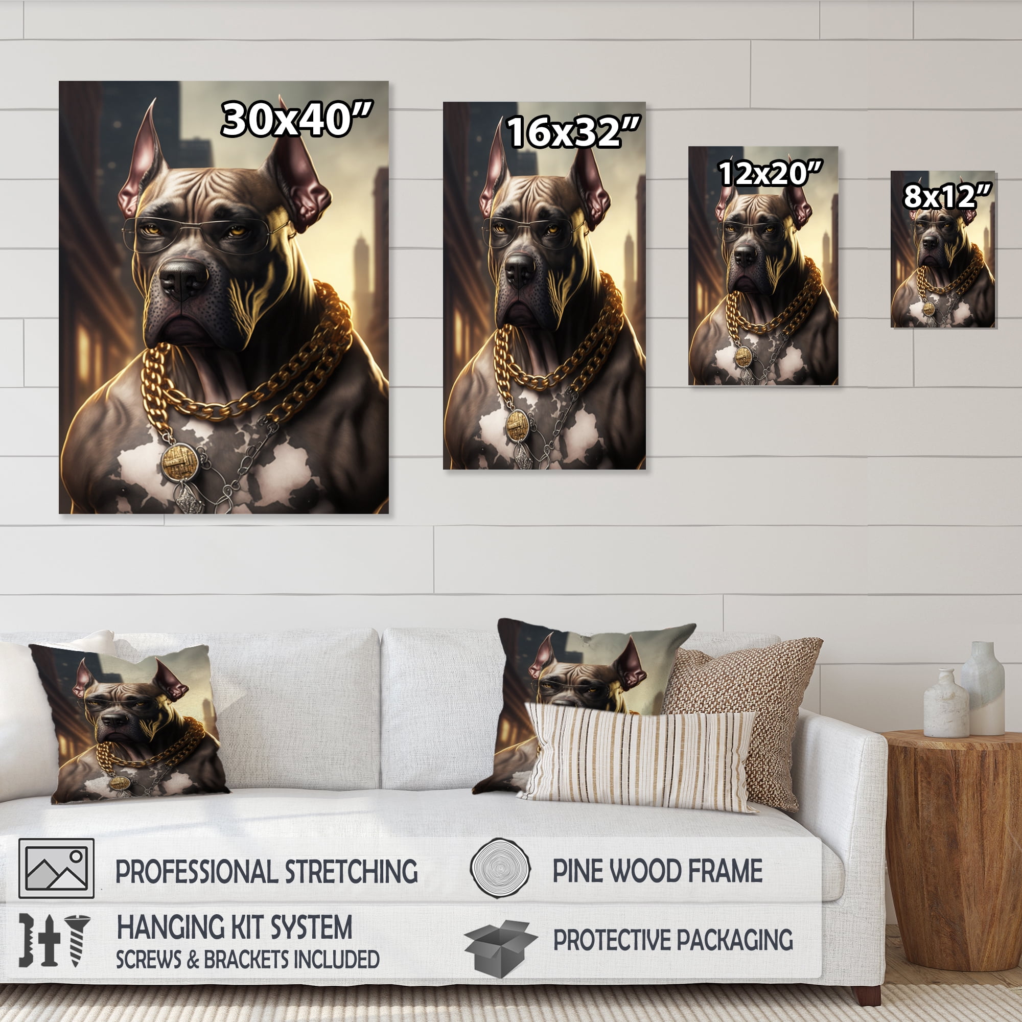 Designart Great Dane Gangster In NYC II Canvas Wall Art