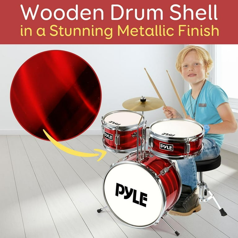 Pyle Drum Set for Kids Piece Beginner Drum Kit, Silencing Pads