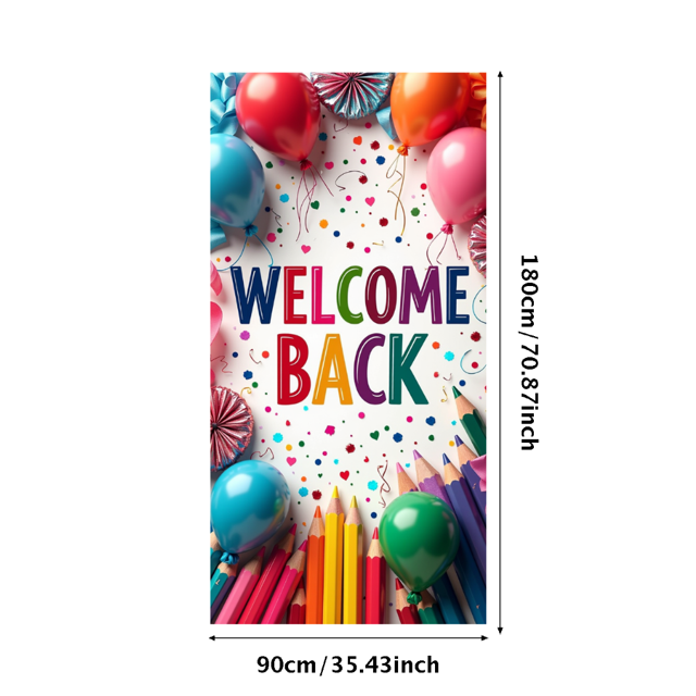 Welcome Back Banner for Office School Decorations with Balloons Colorful Pencils Party Supplies and Festive Backdrop for Event Celebration Classroom Decor