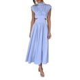 thumbnail image 2 of Women Summer Casual Long Dress Solid Color Stand Collar Waist Hollow-Out Sleeveless Dress Beach Holiday Loose Dress, 2 of 10