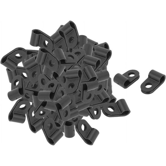 100Pcs Black Cord Management Plastic R Type Cable Clip Clamp for 4.7mm Dia Cable Sleeves Wire Hose