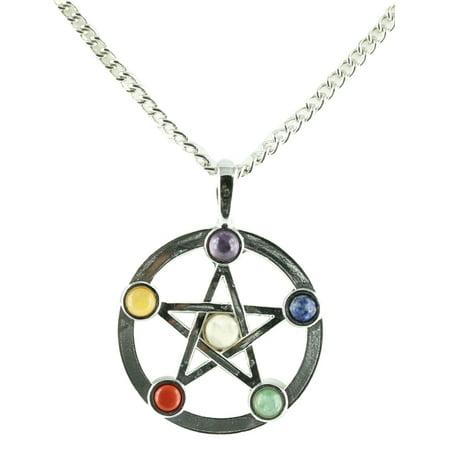 30mm Natural Stone Necklace - Natural Gemstone Pentagram Pentacle Chakra Necklace with Adjustable Chain