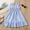 thumbnail image 7 of CUZIBR Toddler Baby Girls Sleeveless Bow Strap Dress Solid Color Square Collar Sleeveless Ruffled Tiered Party A-Line Dresses Summer Breathable Fashionable Swing Boho Beach Sundress,Blue,3-4 Years, 7 of 7