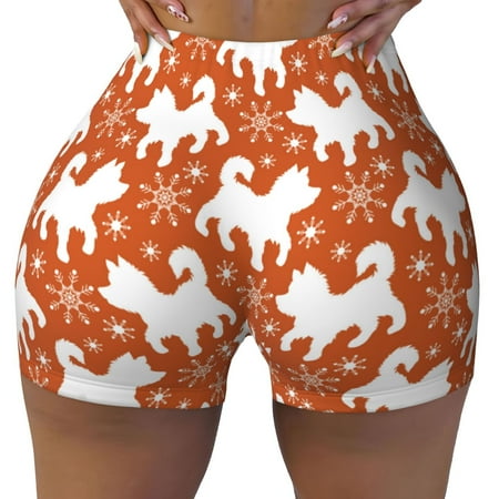 Workout Shorts Women  Christmas Snowflake Dog Biker Shorts for Women Running Gym Spandex Shorts Tummy Control