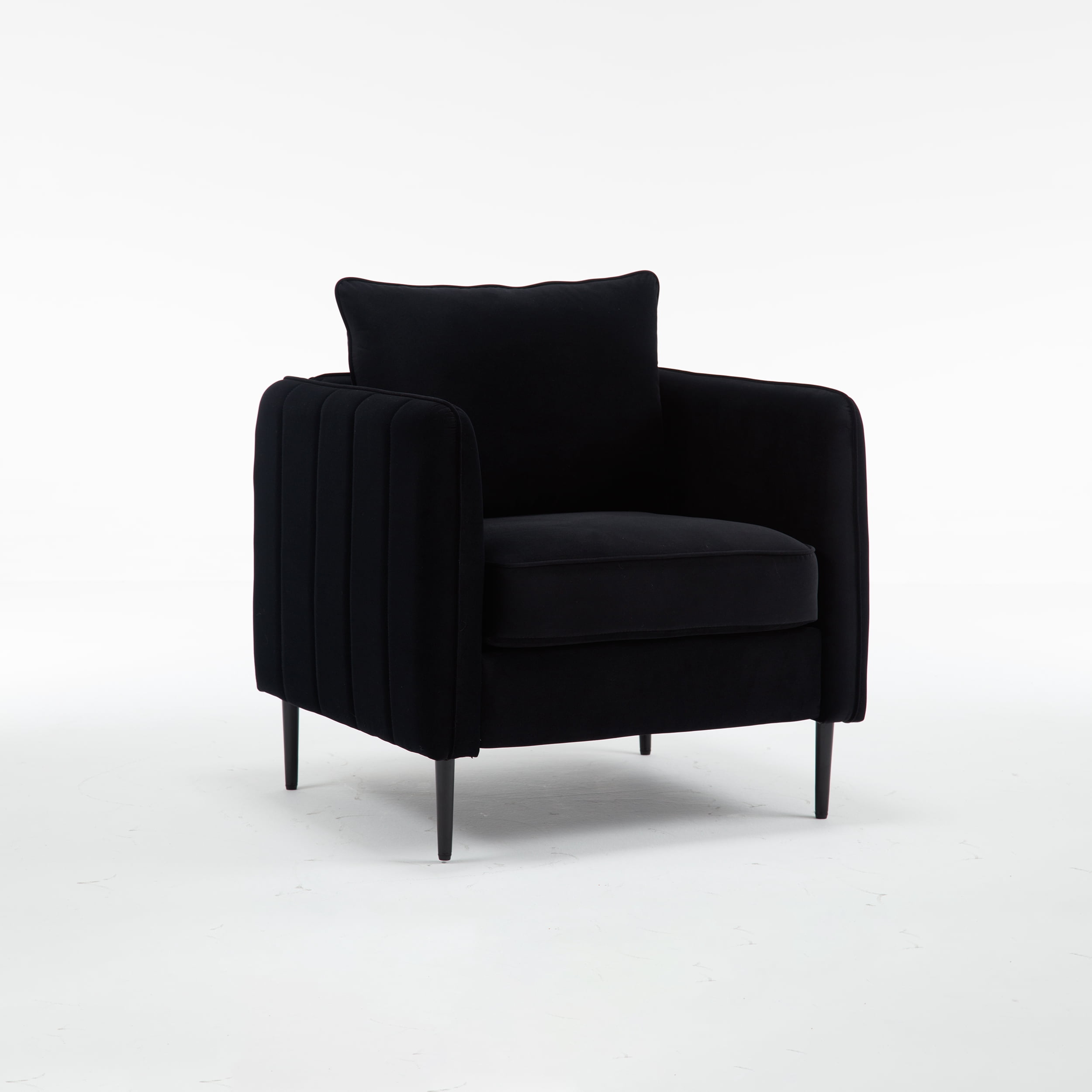 Aukfa Velvet Accent Chair with Channel-Tufted Arms, Modern Single Sofa Chair with Pillow & Metal Legs for Living Room & Bedroom,Black