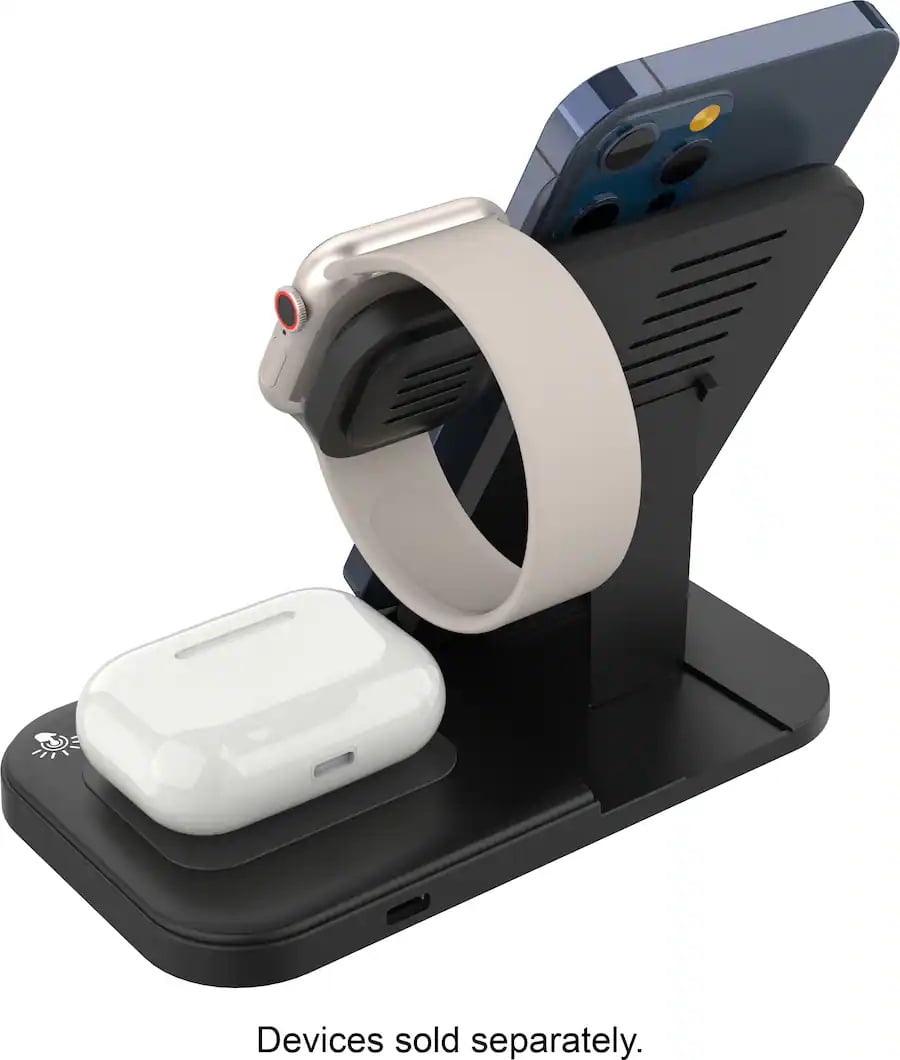 Energizer 3 in 1 15W Foldable Qi Certified Wireless Charging Station for Phone Earbuds and Apple Watch Black
