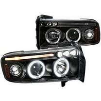 Halo Projector Headlight In Black Housing Clear Lens Made For And Compatible With 1994 - 2001 Dodge RAM 1500 2500 3500 94 95 96 97 98 99 00 01