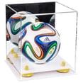 thumbnail image 1 of Acrylic Mini - Miniature (not Full Size) Soccer Ball Display Case with Mirror, Yellow Risers and White Base (A015-YR), 1 of 1