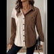 thumbnail image 5 of Blusas de para Mujer, Camisas con Botones, Bolsillos, Mangas Largas, Chaquetas y Abrigos. Marrón S, 5 of 10