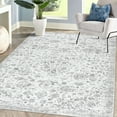 thumbnail image 1 of 5x7 Vintage Distressed Area Rug, Machine Washable Medallion Floral Carpet with Non-Slip Stain Resistant, for Living Room, Bedroom, Home Decoration,Gray, 1 of 7
