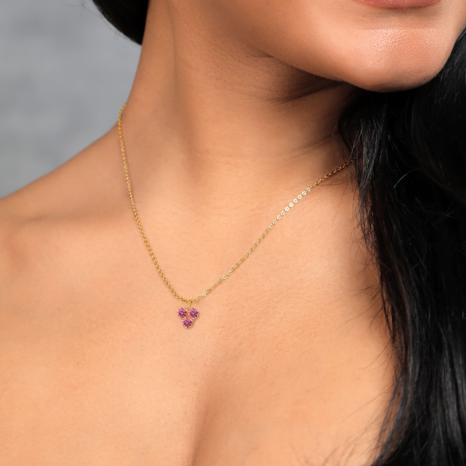 ★ROSEMONT★ 14K Necklace Pins RS1360 Gem Stone King 14K Yellow Gold Fancy Pink Zirconia 3-Stone