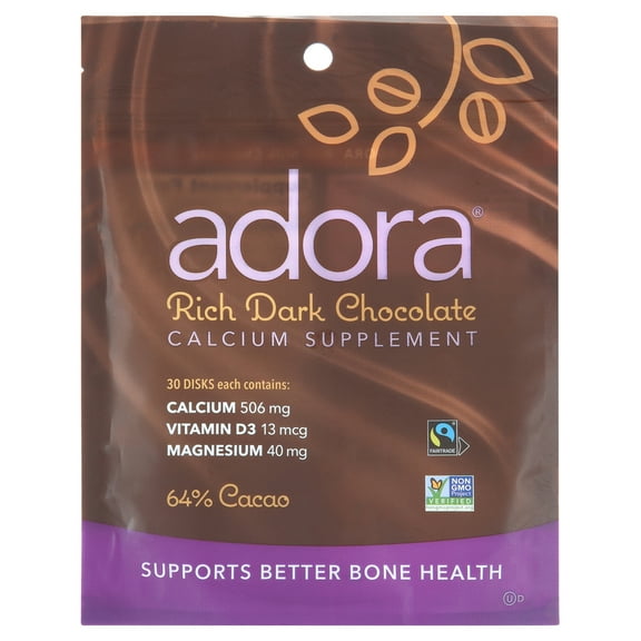 Adora Calcium Supplement, 500mg, Dark Chocolate, 30 ea