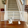 thumbnail image 4 of Pet Gate 4-Panel Indoor Foldable Fence for Dogs and Cats, Freestanding Wooden Dog Fence for Stairs, Hallways and Doorways, 72 x 24 Inch Retractable Pet Barrier with Accordion Design by PETMAKER, 4 of 8