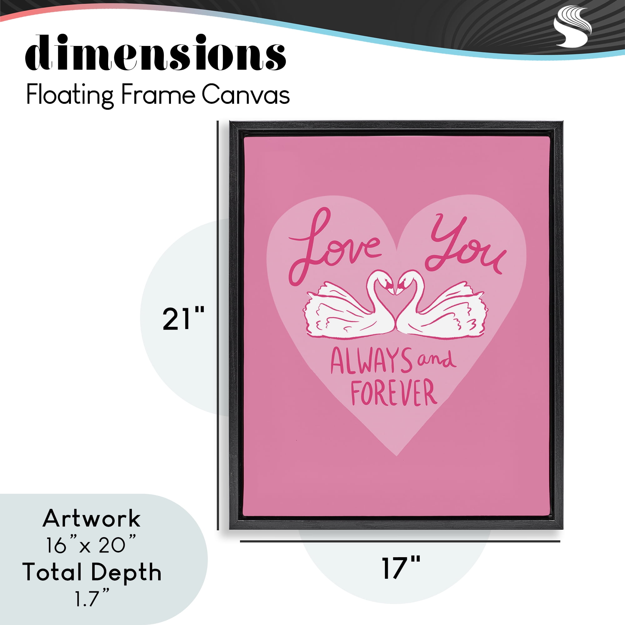 Always & Forever Swans Black Framed Floater Canvas Wall Art, design by Juliet Meeks