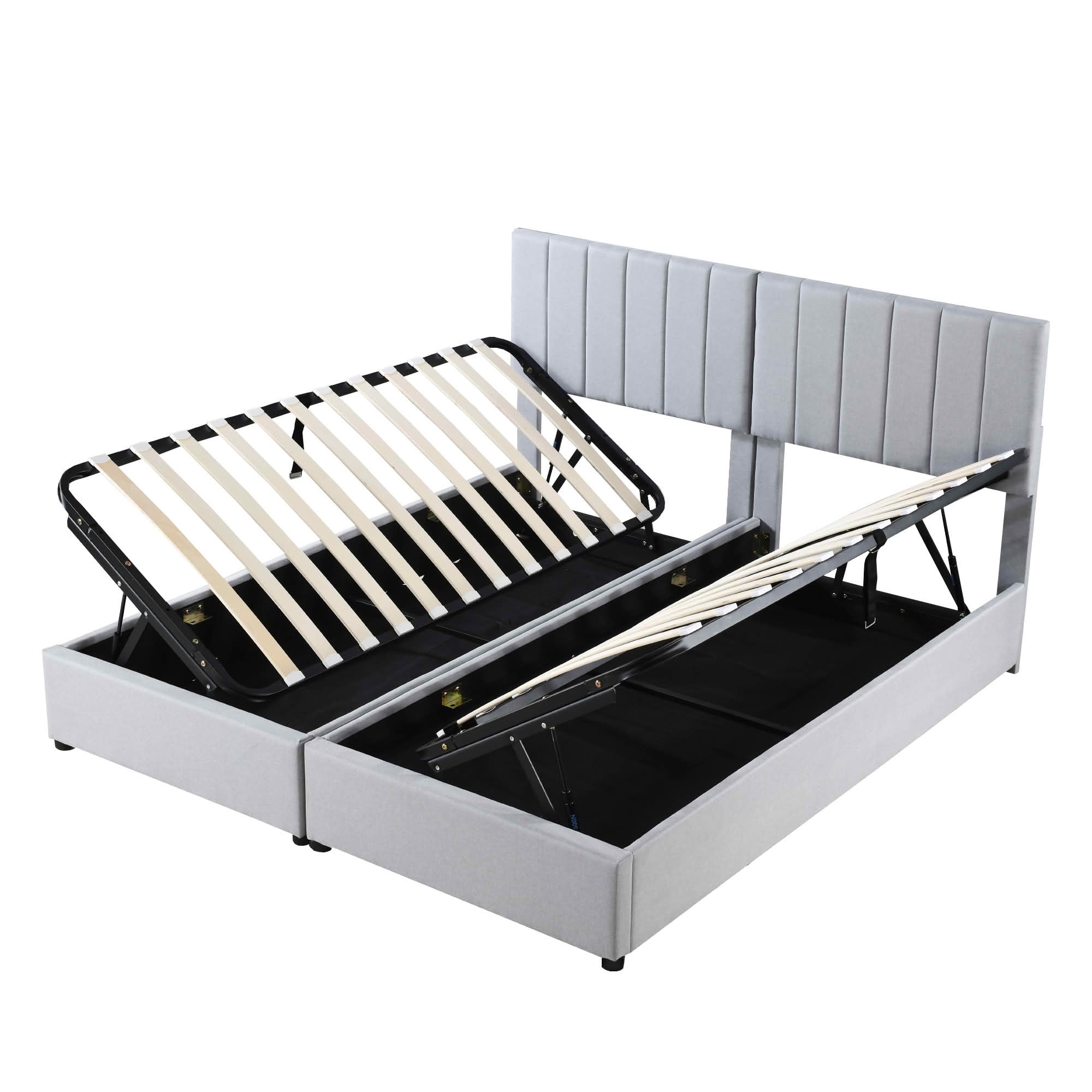 MAYEERTY King Size Upholstered Platform Bed with Vertical Stripe Headboard & Spacious Underbed Storage, Sturdy Frame