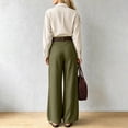 thumbnail image 5 of ClodeEU Women's 2 Piece Outfits ,Long Sleeve Button Down Shirt and High Waist Pleated Wide Leg Pants Set, Solid Color Casual Matching Set ,Women's Plus M, 5 of 7