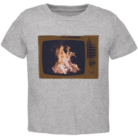 Autumn Funny Faux Fireplace Television Toddler T Shirt Heather 3T