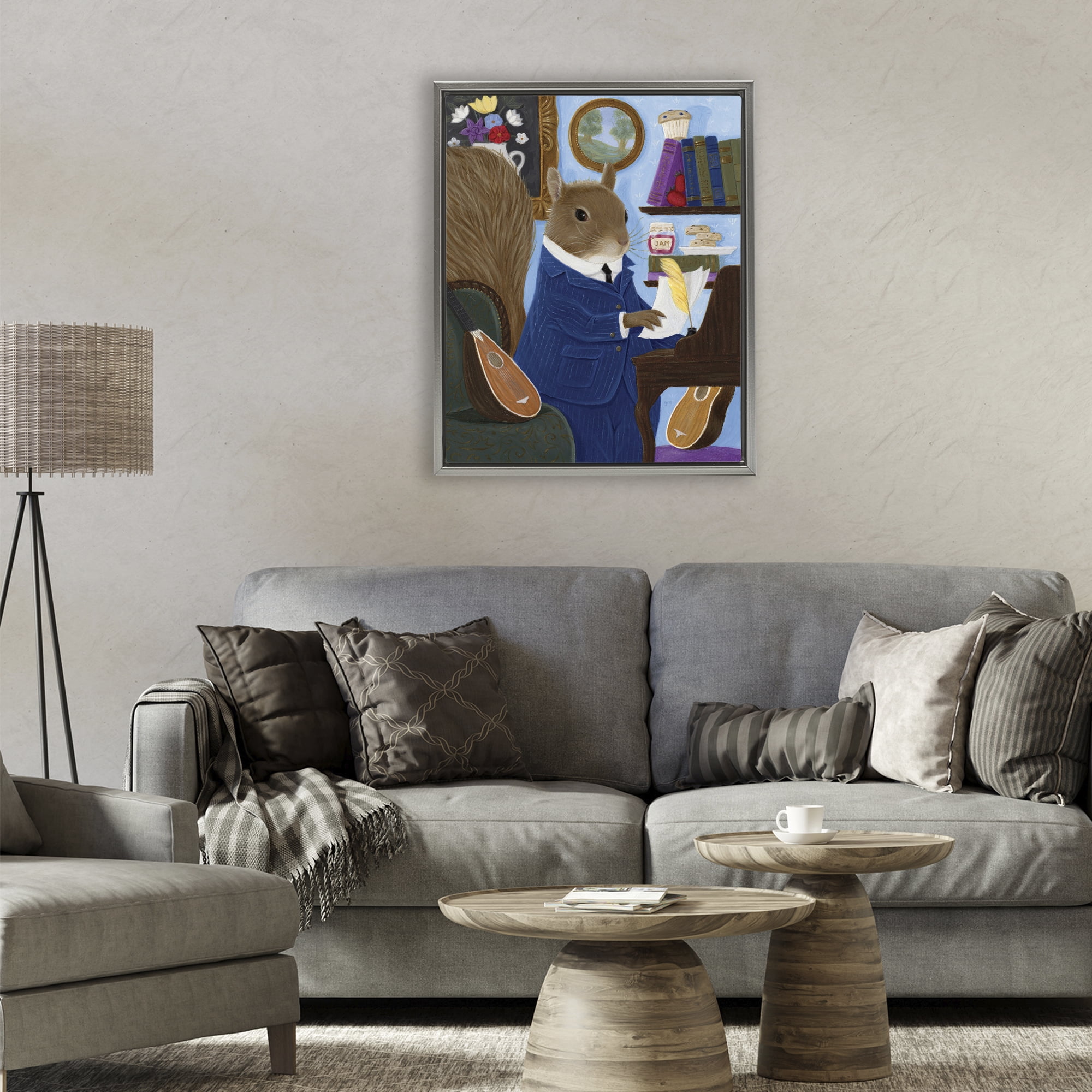 Stupell Industries Gentleman Squirrel Composing Gray Framed Floater Canvas Wall Art, design by Gina Matarazzo