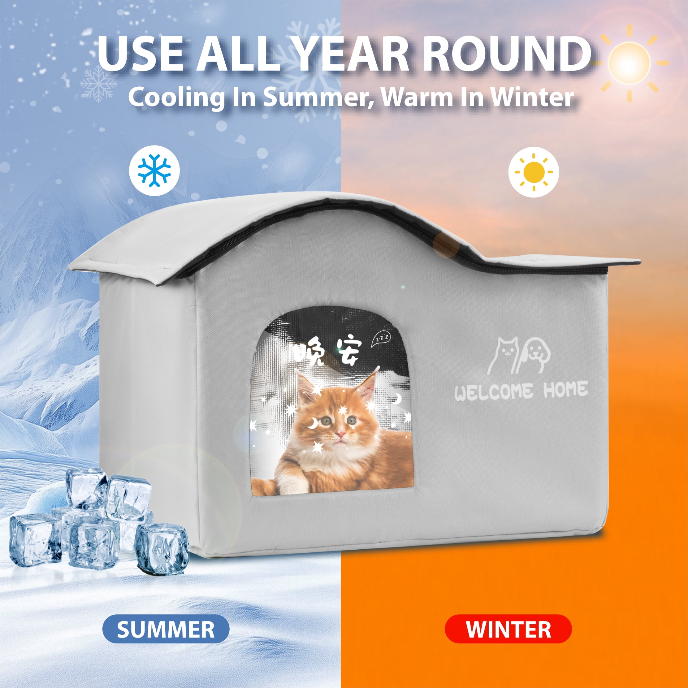 Insulated Cat House for Summer and Winter, Foldable Cooling