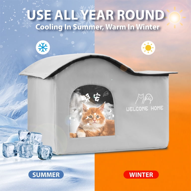 Insulated Cat House for Summer and Winter, Foldable Cooling