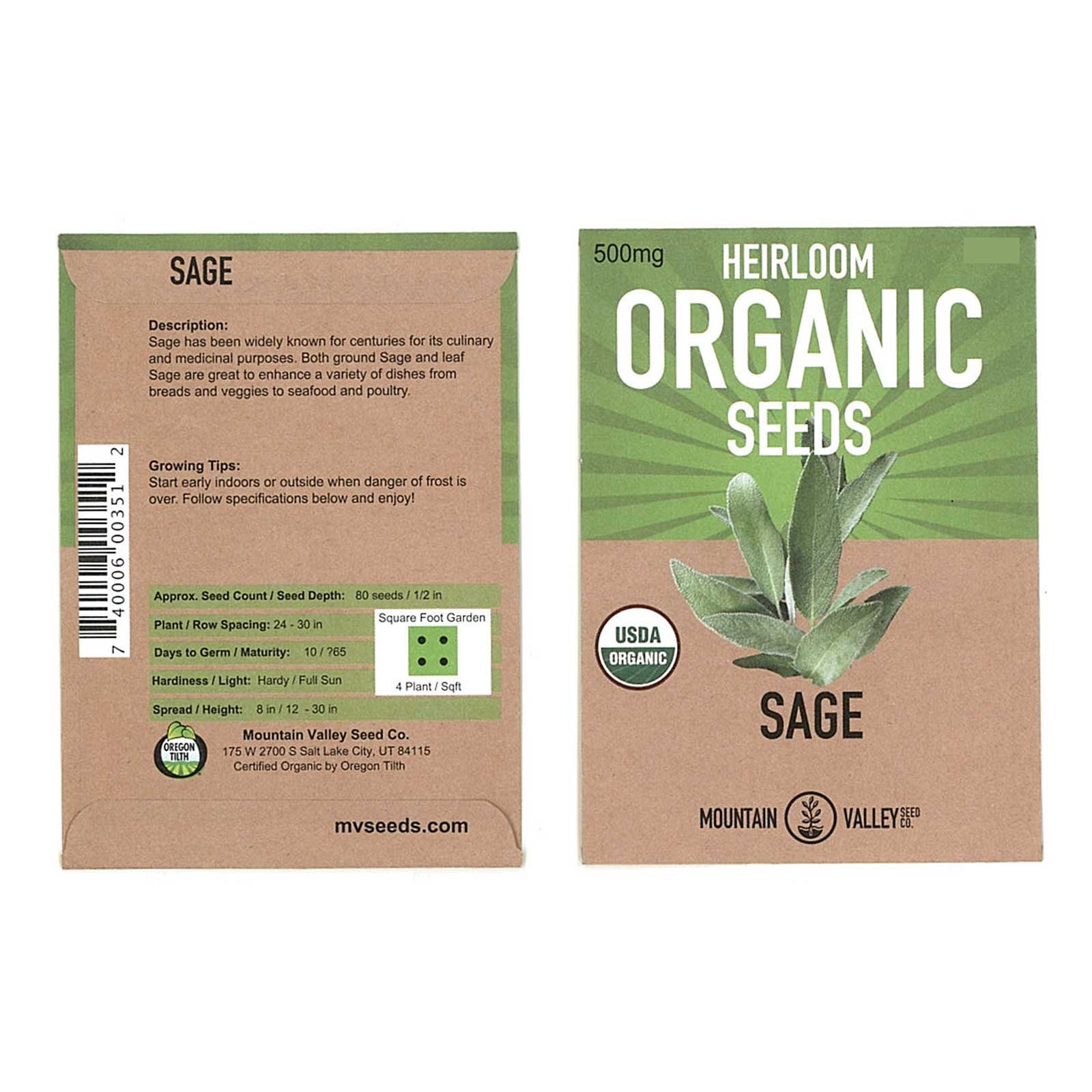 Organic Sage Seeds - 500 mg Packet - Non-GMO Herb Garden ...