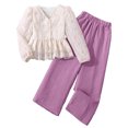 thumbnail image 3 of Afdoent Girls 2 Piece Outfits Lace Blouse Top Solid color Loose Casual Wide Leg Long Pants Outfit, 3 of 8
