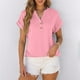 thumbnail image 2 of Blusas para las Mujeres Casual Verano Botón Sólido V-Cuello Suelto Camiseta, Moda Algodón/Lino Mezcla Blusa, 2 of 9