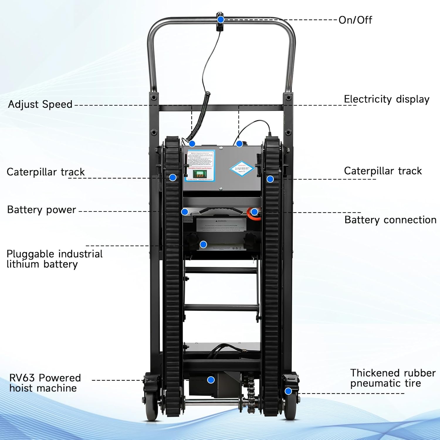 Esheno Electric Stair Climbing Hand Truck 880 lbs Capacity Heavy Duty Stair Climber Dolly with 3 Ropes for Furniture Logistics Warehouse Black and Silver
