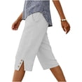 thumbnail image 2 of Women's Summer High Waisted Capris Loose Wide Leg Cotton Split Hem Casual Bermuda Shorts with Pockets for Daily Travel White XL, 2 of 5
