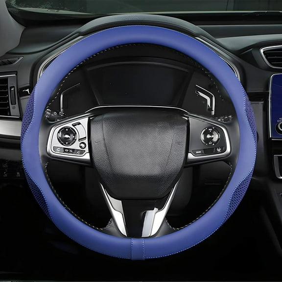 Car Steering Wheel Cover, Microfiber Breathable Ice Silk Leather Steering Wheel Cover Soft Anti-Slip Safety, 15inch Four Season Universal Fits for Most Truck,SUV,Cars (Blue)