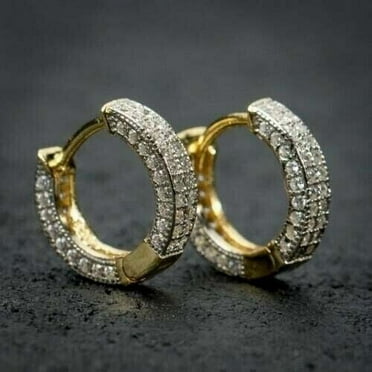 1.60CT Round Cut Lab-Created Diamond Men's Huggie Hoop Earrings 14K Yellow Gold Plated Silver