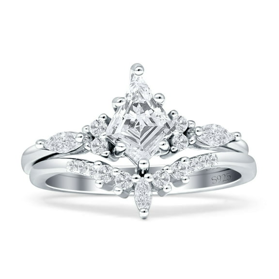 Two Piece Kite Bridal Ring Cubic Zirconia 925 White Tone Sterling Silver, Size 5