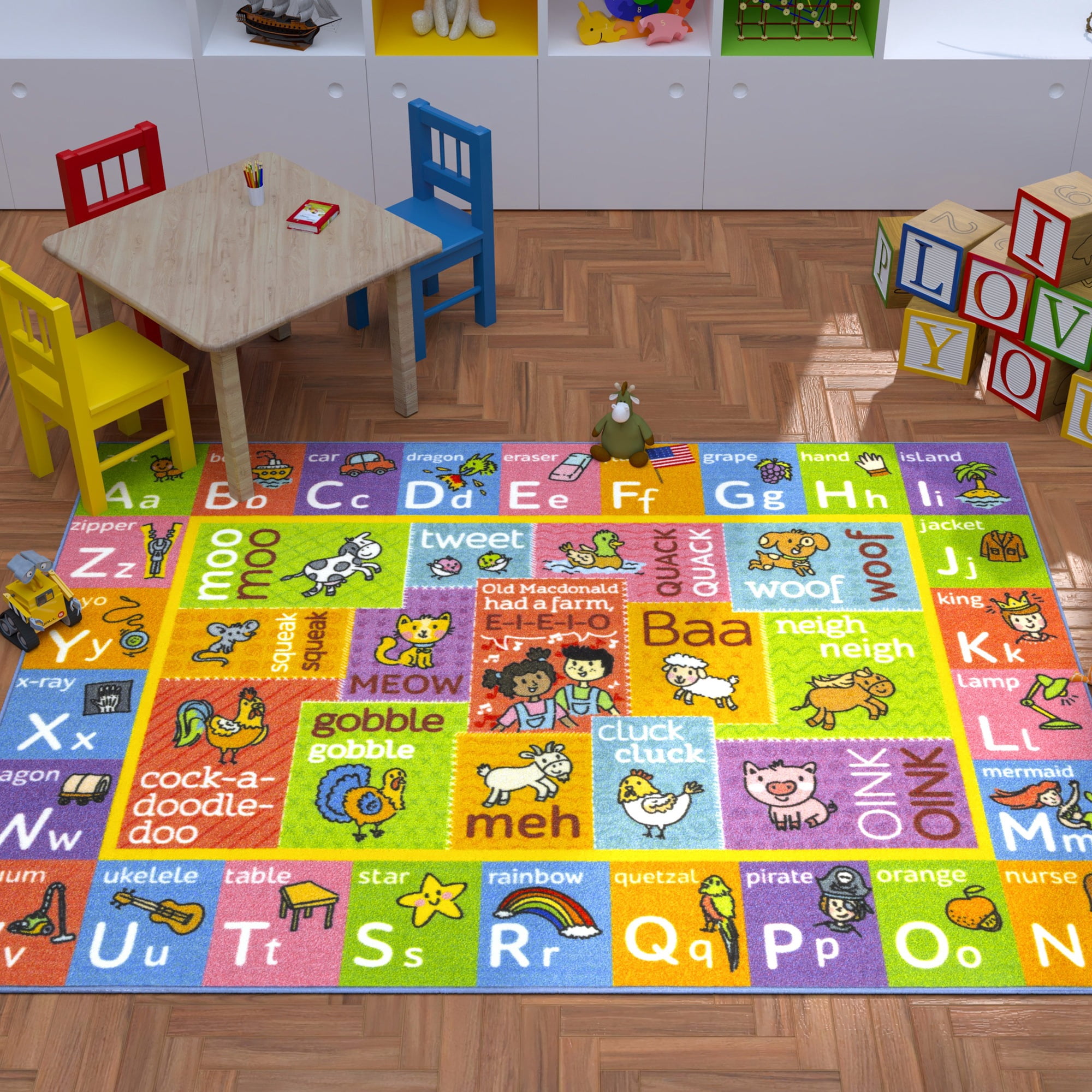 KC Cubs: Educational Rug: ABC Alphabet Animal Sounds - 8x10' Playmat - Interactive Letters Activity, Area Carpet, Bedroom-Classroom, Baby-Toddler-Kids