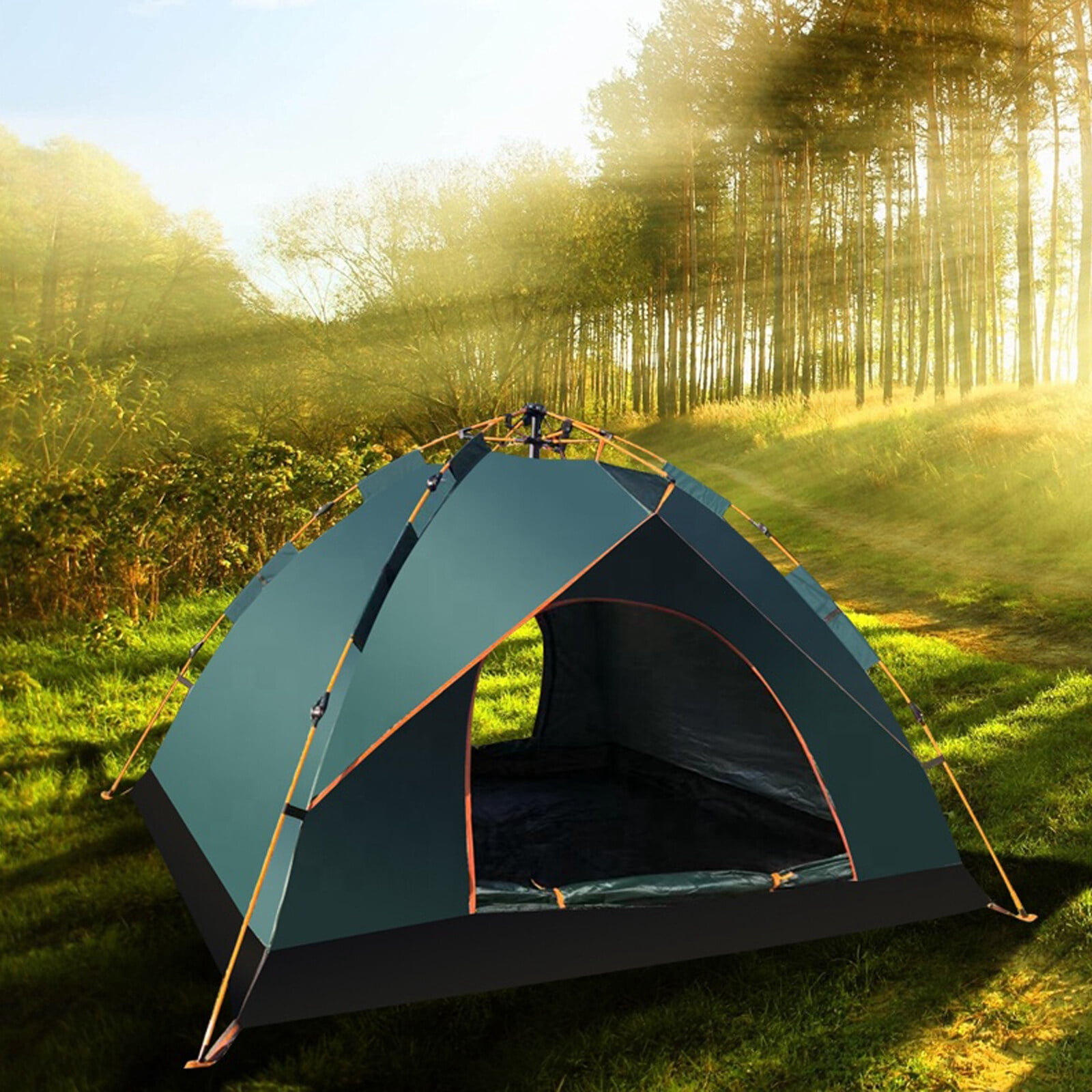 DERCLIVE Pop up Camping Tent, 2-4 Person, Automatic Setup Family Instant Tents, Waterproof Windproof Ropes Anti-UV, Ultralight Blackout Camping Tent Outdoor for Hiking Camp