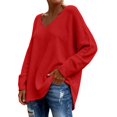 thumbnail image 2 of ZDNIXIAN Womens Tops Blouse ,Long Sleeve Loose Knit Top, Side Slit Casual Pullover, Solid Color Drop Shoulder Relaxed Fit Knitted Shirt, 2 of 4