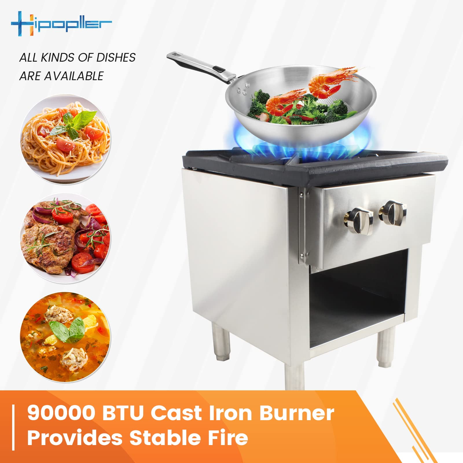 HOCCOT 2 Burners Gas Stove, Propane and Natural Gas Commercial Hot Plate,  12X27 Stainless Steel Wok Countertop Commercial Range, Outdoor Cooker