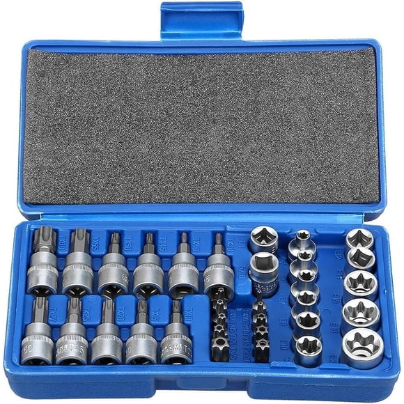Drive Male Female Torx Star Bit Socket E-Socket Set | Handheld Tool - 34 Pcs, Star Socket Set | For Hand Use Work On Cars, Trucks, Machinery & Other Jobs With Storage Case, Blue Tool