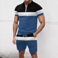 thumbnail image 2 of Cathalem Big and Tall Men 2 Piece Short Sets Outfits Summer Men's 2 Pieces Outfits T Shirt and Shorts Set Casual Athletic Suit Summer Tracksuits(Blue,XXXXL), 2 of 5