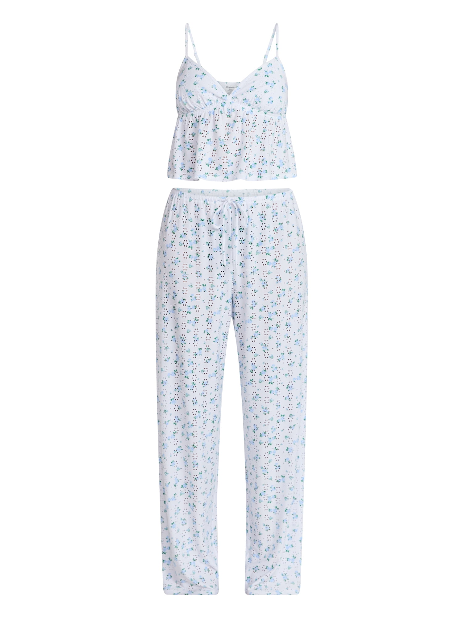 No Boundaries Eyelet Cami and Pants Sleep Set, 2-Piece, Women's XS-XXL
