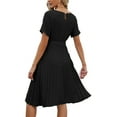 thumbnail image 3 of TEMOFON Short Sleeve Sundress for Women Summer Holiday Fashion Belt Pleated Black Plain Swing Dresses, 3 of 3