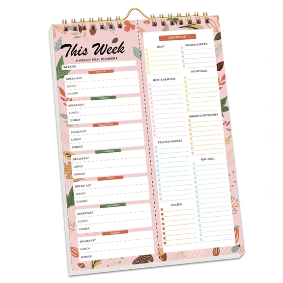 Weekly Meal Planner Notebook with Detachable Grocery Lists & Binding for Kitchen Organization