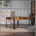 thumbnail image 3 of 33.46"Retro drawing technology Splicing Round Coffee Table,Fir Wood Table Top with Black Cross Legs Base, 3 of 9
