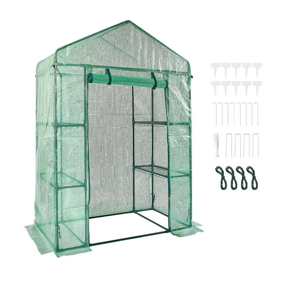Wqmh 6 Shelves 3 Tiers Walk-in Green House, Portable Greenhouse with Shelves, High Strength PE Cover with Roll-up Zipper Door and Steel Frame, Set Up in Minutes, for Planting and Storage