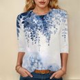 thumbnail image 4 of Womens 2025 Fall 3/4 Sleeve Crew Neck Blouse Fashion Print Casual Loose Fit Shirt Top, 4 of 6