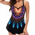 thumbnail image 1 of Tankini Swimsuits for Women Plus Size Print Strappy Back Set Two Piece Swimdress Bathing Suits, 1 of 7