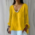 thumbnail image 7 of Holzkary Linen Tops for Women Loose Fit Basic Solid Tunic Tops Flowy Hem Boho Clothing Trendy 2025 Women's Solid Color Loose Plus Size Long Cotton Texture Dress Shirt Yellow 3Xl, 7 of 7