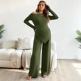 thumbnail image 6 of Jamicy Women's Maternity Clothes Solid Color 2 Piece Spring Outfits Off Shoulder Asymmetrical Top and Pants Matching Sets, 6 of 10